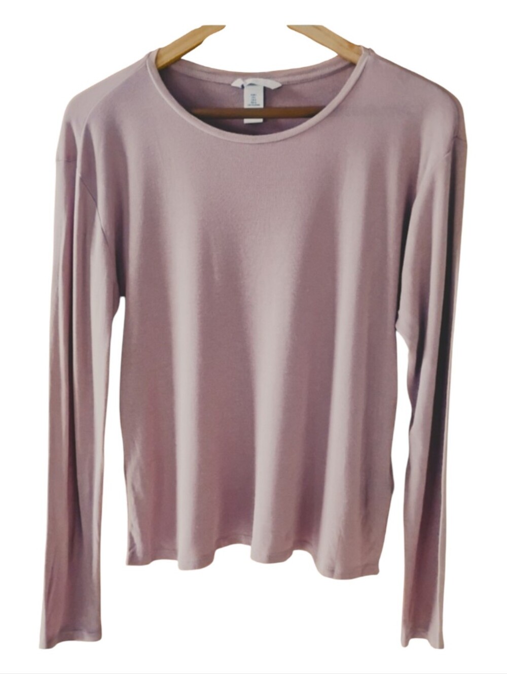 H&M Long-sleeve Minimalist Round Neck Blouse In Mauve Sz L